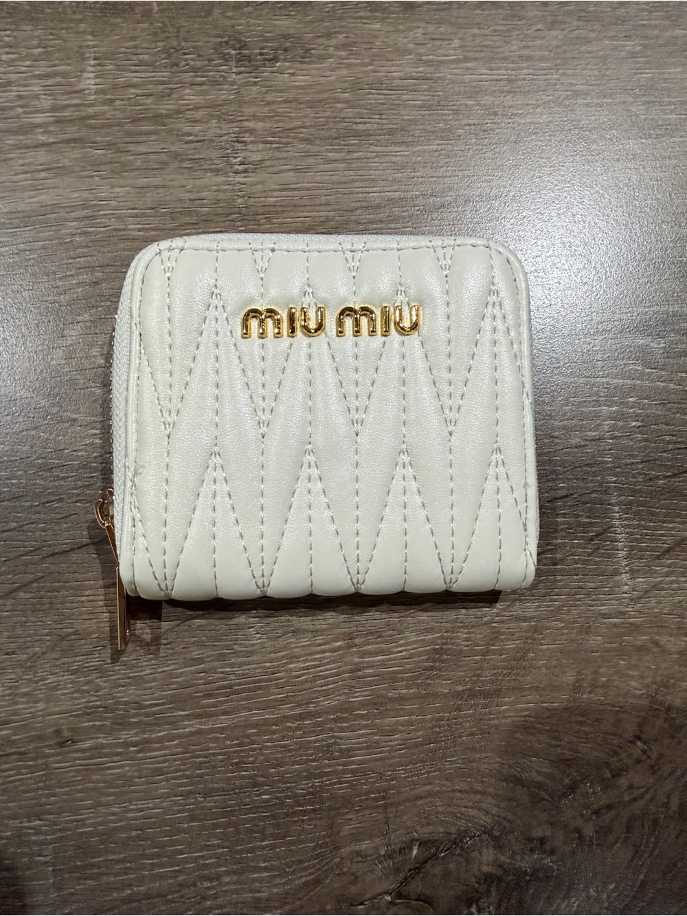 Cream Quilted Leather Zip Wallet